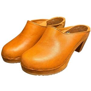 Sandgrens Genuine Leather Clogs Made in Sweden Tan Sz 39
